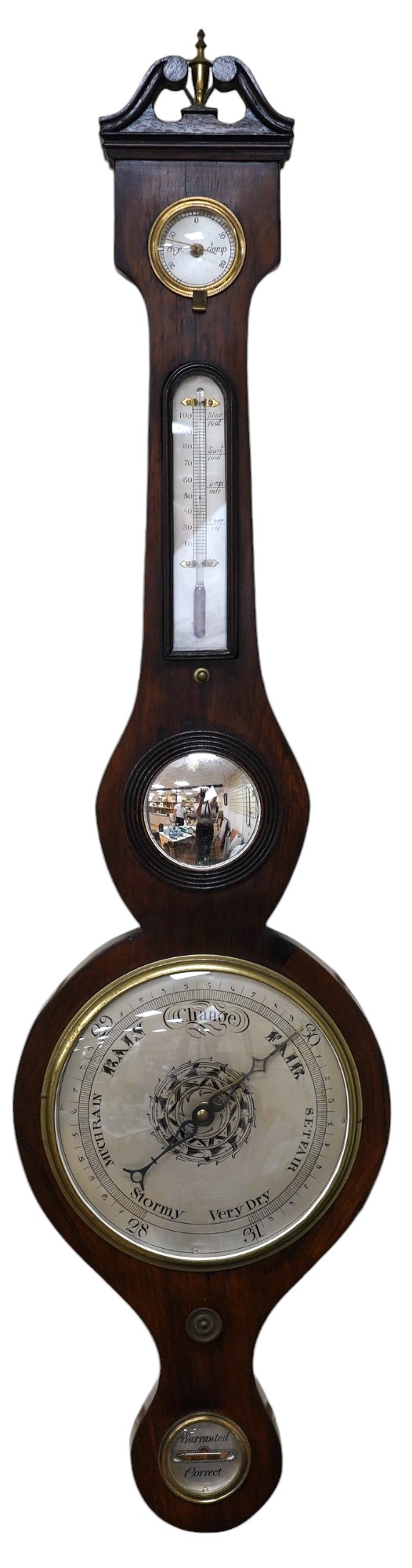 A 20th century mahogany banjo barometer, 99cm. Condition - good, not tested as working